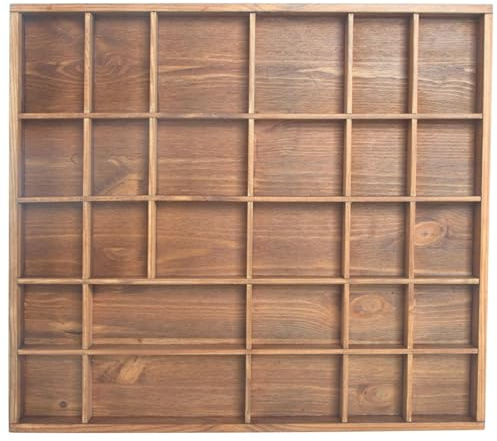 WooDeeDoo Wooden 28 Compartments Display Trinkets Shelf - Hand-Stained - Cedar - Matt - Multi Sections Wall Keepsakes Rack Miniatures Thimble Decorative Cabinet - 45 x 40 x 3.5 cm