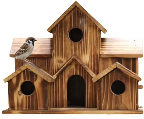 Holzhaus mit Mehreren Löchern - 25 cm großes Nisthaus aus Holz | Harmonische Integration in den Garten Ideal für Familien Hof Balkon Rasen Weg Garten