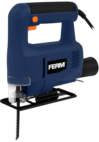 FERM Scie Sauteuse 350W – Coupe Bois 65mm / Métal 6mm – Lames T-Shank à Changement Rapide – Angle Réglable 0-45° – Lock-On & Soufflage de Poussière – Ergonomique avec Adaptateur Aspirateur