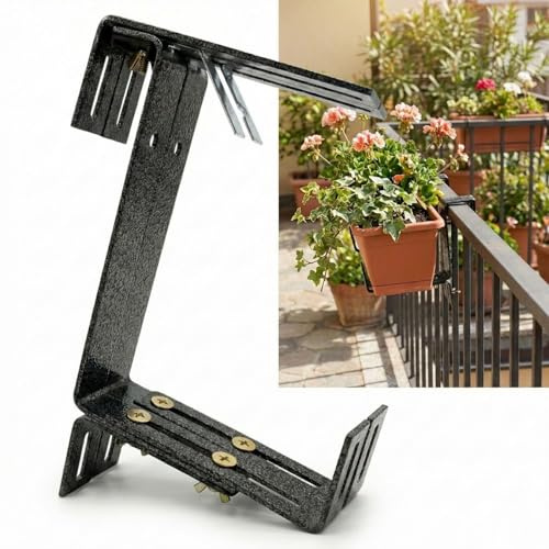 Balkonkasten Halterung ohne Bohren - 4er Set Metall Blumenkastenhalter verstellbar für Balkongeländer, Stabiler Balkonhalter Balkonkastenhalterung