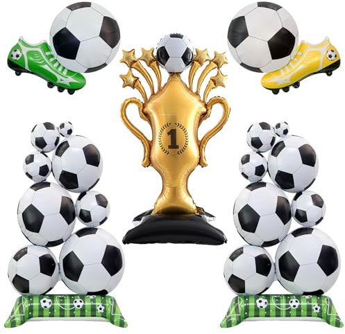 VgxRolq 5 Stück Stehend Fussball Deko, XXL Fussball Geburtstag Deko, 3D Großer Pokal, Fußballschuhe und Tischfußball, Junge Fußballfans WM Sport Thema Party Dekoration
