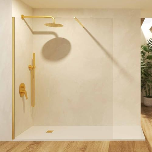 Panel de Ducha Fijo Walk In | Vidrio Templado 8mm Antical Transparente | Altura 200cm | Oro Cepillado 160cm