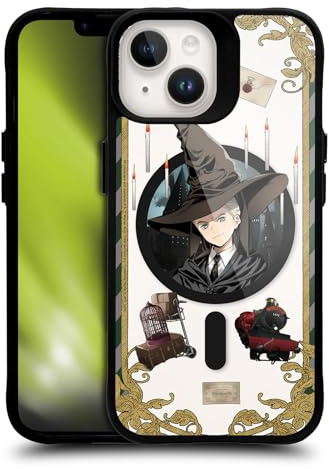 Head Case Designs Offizielle Harry Potter Draco Malfoy 25. Jubiläum Anime Schwarze Stoßfeste Bumper-Hülle [Militärischer Schutzstandard] Kompatibel mit Apple iPhone 14 und Kompatibel mit MagSafe