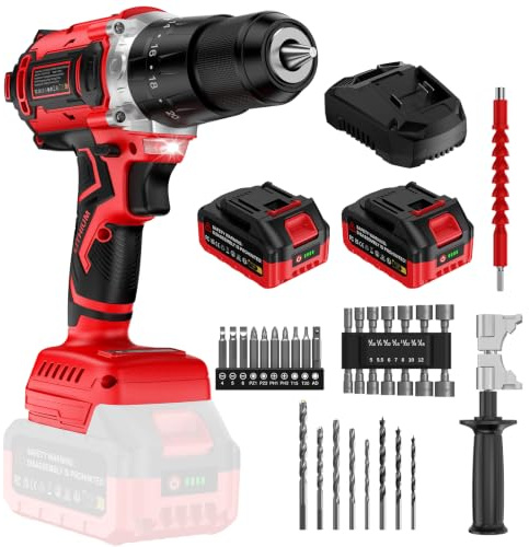 SundpeyPRO Brushless Perceuse Visseuse Sans Fil - 21V Perceuse Percussion Sans Fil avec 2 Batteries 4.0Ah, 20+3 Réglages de Couple pour Visseuse-Devisseuse, Mandrin 13mm, 2 Vitesses pour Bricolage