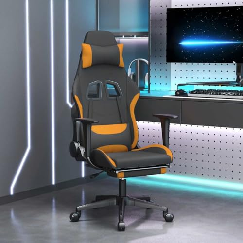 GeenYuu Chaise Fauteuil Gaming Noir et Orange en Tissu avec Repose-Pied réglable, Dossier inclinable, Appui tête et Lombaire pour Bureau, Ordinateur, Console, Confort Ergonomique Gamer