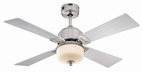 Westinghouse Lighting 78014 Hercules Supreme One-Light 132 cm ventilatore a soffitto per interni a cinque pale, finitura in peltro nero / cromo con vetro opalino effetto ghiaccio