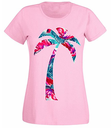 Palm Tree Tropical Summer Floral Holiday (Large Front Print) Womens T-Shirt Light Pink UK 10-12 (L)