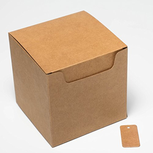 Pack of 20 Kraft Natural Eco Gift Boxes | Free Tags (10x10x10cm Cube)