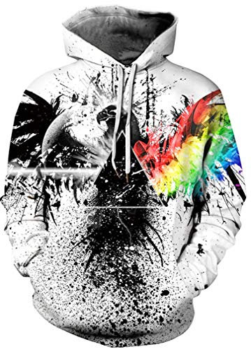 Ocean Plus Herren Kapuzenpullover Lebensecht Grafik Hoodie mit Kängurutasche Pullover mit Kapuze Sweat Hood mit Kordelzug (S/M (Brustumfang: 112-132CM), Tinte Adler)