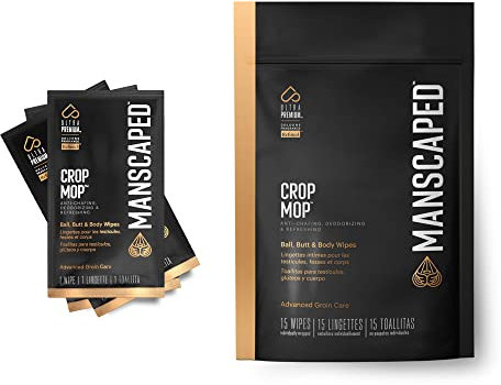 MANSCAPED™ Crop Mop™ On-The-Go Individually Wrapped Ball Wipes, Anti-Chafing Male Hygiene Body Wipes, Cleaning Wipe Designed for The Male Groin Area with Refreshing Aloe Vera, 15 Pack