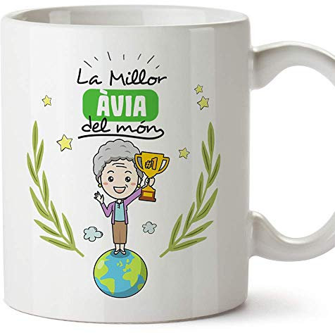 MUGFFINS Taza Abuela (En Catalán) La Millor Àvia del Món Taza Desayuno/Idea Regalo Día de la Abuela. Cerámica 350 mL