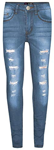 A2Z 4 Kids Girls Jeans Lightweight Denim Ripped Pants Comfort Skinny Stretch Jeans Trendy Stretchable Denim Cotton Trousers New Casual Fashion for Children Age 3-14 Years