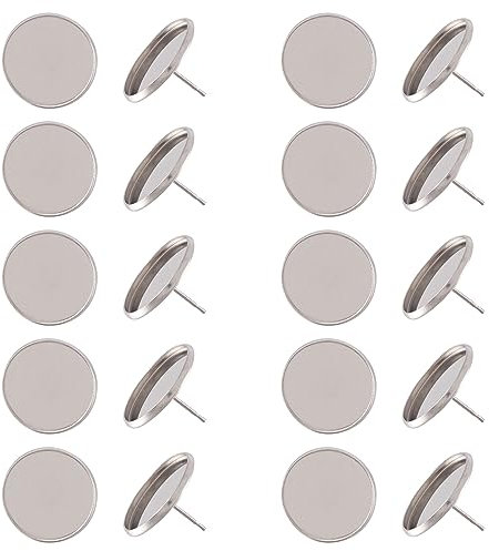 Pandahall flache runde Ohrstecker aus Edelstahl, Cabochon-Fassung für 16 mm klare Glaskuppel, Pin: 0,7 mm, 20 Stück