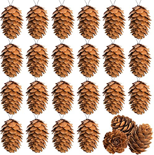 Delokey 60 Stück natürliche Mini-Tannenzapfen zum Aufhängen mit Schnur, Tannenzapfen, Ornamente zum Basteln, Heimdekorationen, Herbst und Erntedankfest, Hochzeitsdekoration (60 Stück)