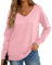 GRECERELLE Women's Casual Jumpers Sweatshirt Ladies Classic Plain Pullover Knit V Neck Long Sleeve Jumper Tops Blouse T-Shirt for Winter Fall Spring (13 Pink, S)