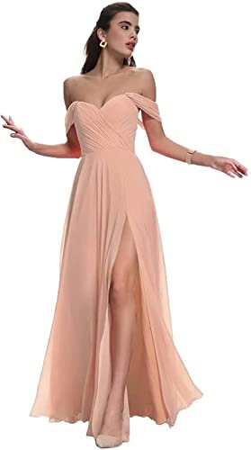 N/ C Abiti da damigella d'onore per le donne Off Spalla Chiffon Sweetheart Prom Gown Abiti formali per gli ospiti di nozze, Rosa cipria, 40