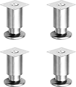 Gittcoll 4 Pcs Einstellbare Edelstahl Möbel Beine Silber Metall Dicken Tisch Stuhl Ersatz DIY Beine mit schützendem Gummi Pad für Schrank Schrank Sofa Couch Bücherregal (10 cm, Silber)