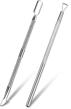 Sularpek Nagelhautschieber Edelstahl, Edelstahl Dreieck Nagelhautschäler Schaber und Doppelt Beendet Nagelhautschieber Cutter Löffel für Maniküre, Pediküre, Nagelreiniger, 2 Stück (Silber)