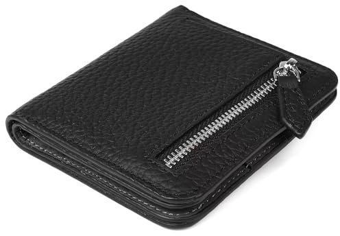 GADIEMKENSD Small Wallet Bifold Credit Card Holder Genuine Leather Coin Purse RFID Blocking Mini Compact Pocket Wallet with Zipper Ultra Slim Minimalist Black
