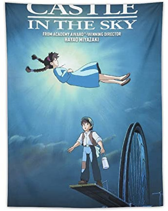 Castle in The Sky Studio Ghibli Anime Poster Film Tapisserie Dekorative Gemälde Polyester Wandkunst Wohnzimmer Wandteppiche Schlafzimmer Drucke 76,2 x 101,6 cm