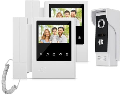 QTTYELOK 4.3 TFT Sistema de Intercomunicación Video Videoporteros 2 Monitores + 700TVL IR Visión Nocturna Cámara al Aire Libre Timbre de la Puerta Soporte 100 Metros