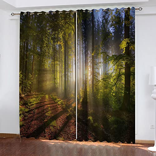 Gardinen Blickdichter 200x160Cm 2Er Set Vorhang Verdunkelung Mit Ösen Für Schlafzimmer Wohnzimmer, 3D Sonnenschein-Dschungel-Landschaft Vorhang Kinderzimmer, Gardinen Junge, Vorhänge Für Kinder Mädch