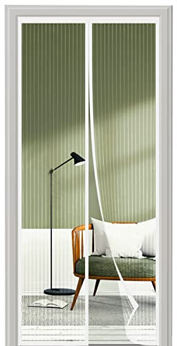 Mosquitera Puerta Magnética 130x210, SHA2WEN Mosquiteras para Puertas Blanco, Disfrute del Buen Verano en Familia