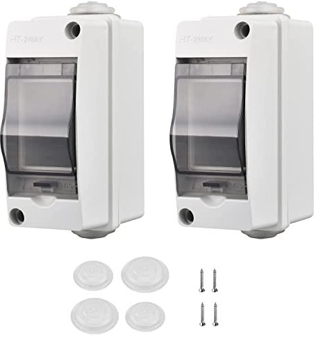 JOYOLA 2 Stück Sicherungskasten Aufputz, kleinverteiler IP65-1 Reihig-2 Module, mit 4 Anschlüssen Verteilerkasten Aufputz Waterproof, Geeignet für Gärten im Freien, Bauernhöfe, Ladesäulen