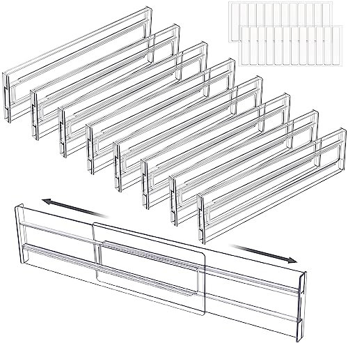 FAMKEEP Separadores de Cajones Ajustables,Juego de 8 Divisores de Organizador Cajones,Transparente Divisor Cajones Expansible para Ordenacion Escritorios Cocina Cajón Baño Dormitorio