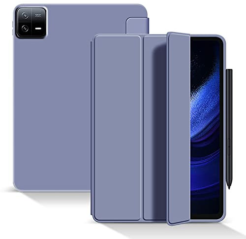 GIOPUEY Cover Compatibile con Xiaomi Pad 6, Flip Pelle + Morbida Custodia in Silicone, consistenza Simile alla Pelle - Porpora