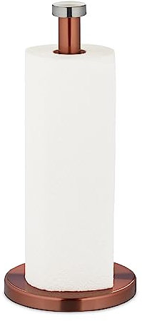 Relaxdays Kitchen Roll Holder, Stainless Steel, Paper Towel Stand for The Counter, HxØ: 32x15cm, Silver/Bronze