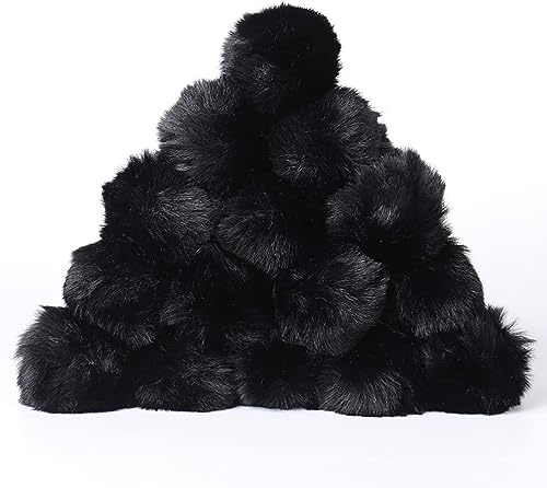 Miupoo Kunstfell Pompon,Fake Fur Pom Pom DIY mit Gummiband für Strickmütze Schals Tasche Schlüsselbund Zubehör, Winter Fellbommel 20 Stück,Schwarz,3 Zoll (8 cm).