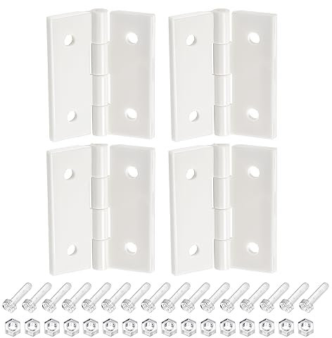 sourcing map 4Pcs Acrylic Hinges 1.8 x 1.5 Mini Hardware Folding Hinges with Mounting Screws Nuts Acrylic Piano Hinge for Case Box Handicrafts, White