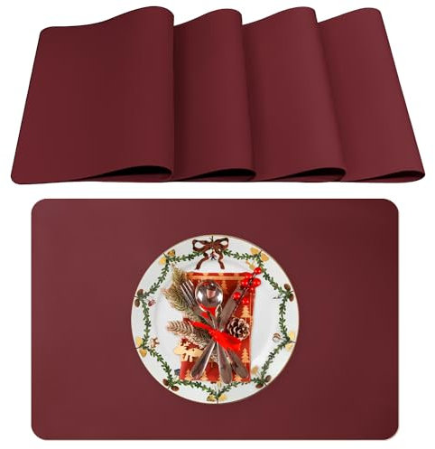 Lumaca Tischsets Abwaschbar, Set mit 4 Platzsets Abwaschbar,Tischset Hitzebeständig, rutschfest, für Küchentisch und Restaurants,Rot