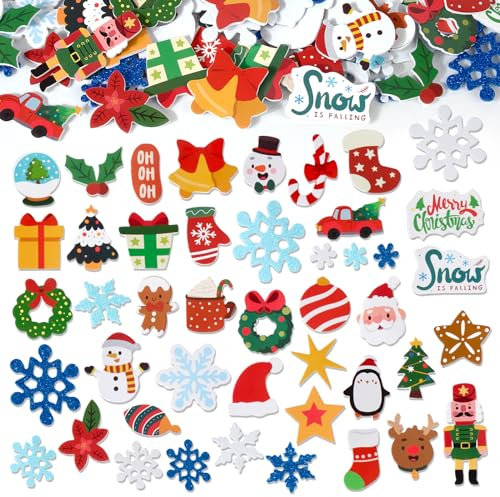 BETESSIN 298pcs Pegatinas de Espuma y Purpurina Navideñas, EVA de Copo de Nieve, Árbol Navidad para Manualidad, Decoración DIY, Álbum de Recortes