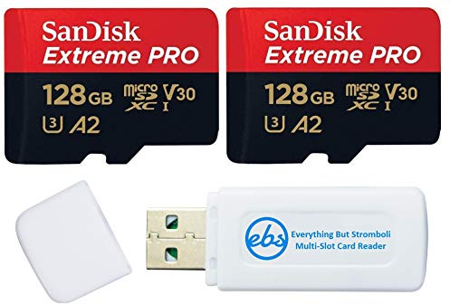 SanDisk Micro-SD-Speicherkarte, 128 GB, funktioniert mit GoPro-Action-Kamera, Hero, 128 GB, Schwarz, SDSQXCD-128G-GN6MA V30 U3 Bundle mit (1) Everything But Stromboli MicroSDXC und SD-Kartenleser