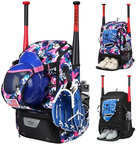 GOTECH Softball Bag,Softball Bat Bag for Youth Adults,Baseball Bag with Fence Hook for TBall Bat & Equipment,Lightweight Baseball Bat Backpack with Shoe Compartment,Large Main Compartment for Helmet