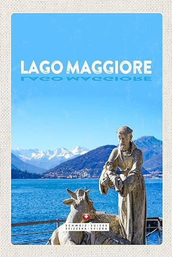 AGDeko® Blechschild 18x12 cm Lago Maggiore Schweiz Skulptur Ziege zum Aufhängen oder Stellen Raum Dekoration