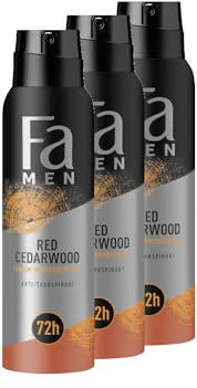 FA Deospray for Men Red Cedarwood (3x 150ml), Deodorant mit dem kraftvollen & langanhaltendem Duft Zedernholz & Whiskey, Parfüm-inspirierter Duft, Vegane Formel, bis zu 72h Deo-Schutz