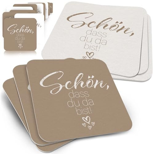 Bierdeckel Schön DASS du da bist Braun 50x - Untersetzer Schön das du da bist Mocca 50er Set - Bierdeckel als Tischdeko für die Hochzeit, Gartenparty Hochzeitsdeko
