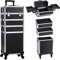 4 in 1 Makeup Trolley on Wheels Vanity Case Makeup Case Organiser Storage Hairdressing Trolley Nail Technician Polish Organiser Box Black