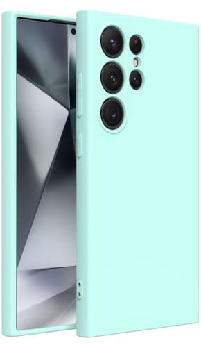 Captor Coque colorée en silicone liquide pour Samsung Galaxy S24 Ultra, de haute qualité avec bord relevé pour écran et protection appareil photo souple avec microfibre intérieure (vert menthe)