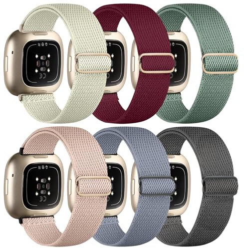 Chinbersky 6 Pack Armband Kompatibel mit Fitbit Versa 3 Armband/Fitbit Versa 4 Armband/Fitbit Sense Armband Damen Herren, Verstellbares Dehnen Nylon Sport band für Fitbit Versa 4/Versa 3/Sense 2/Sense