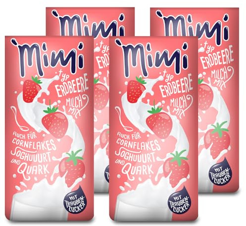 Mimi Milk Milk Mix Fresa Bebidas en polvo 4 x 400 g – Bebidas de leche solubles en leche – Paquete de 4 – Fresa para el refinamiento de cereales, yogur, requesón o batidos