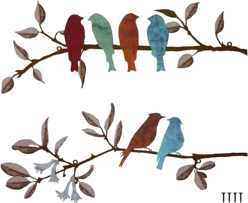 HZBAKLO Vogel-Wanddekoration, Metall-Vogel-Wandkunst, 2 Stück, lebendige Metall-Vögel auf Ast, Wandbehang, Dekoration für Zuhause, Wohnzimmer, Garten, Balkon, Innen- und Außenbereich, Ornament
