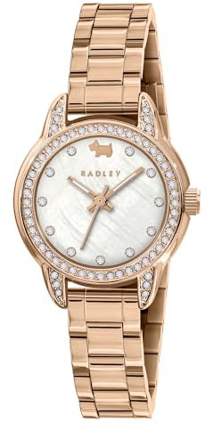 RADLEY Womens Rose Gold Plated Stone Set Mother of Pearl Stainless Steel Bracelet Analogue Quartz Watch
