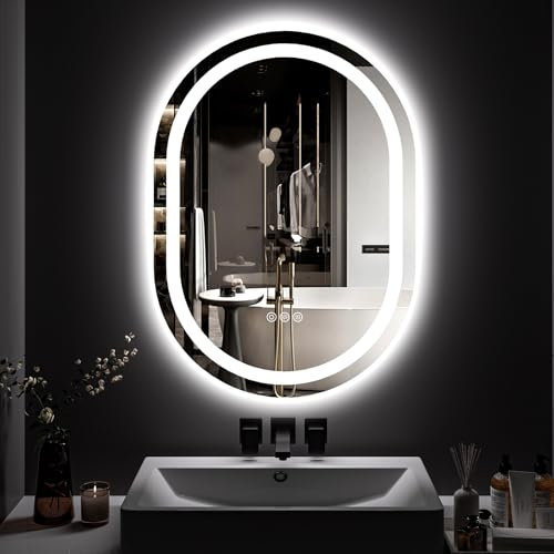 ChillCruiser 600 x 800 mm ovaler LED-Badezimmerspiegel Wandmontage stufenlos dimmbar 3 Farbtemperaturen beschlagfrei horizontale/vertikale Installation