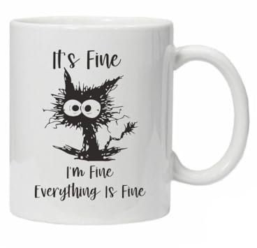 Novelty Mug by Mw Gifts UK Featuring A Cat It's fine I'm fine Everything is fine Comes in A Gift Box Makes A Great Gift Reuse Coffee Printed to Order