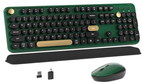 MPTOG Combo clavier et souris sans fil coloré avec touches rondes de machine à écrire, design rétro, interrupteur d'alimentation, design ergonomique, sans fil 2,4 GHz pour Windows, Mac,