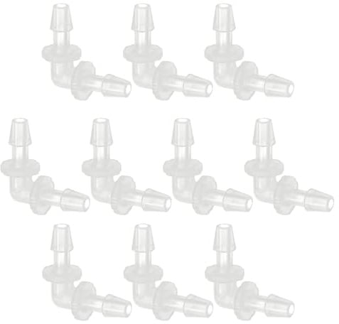 PATIKIL 10pcs Codo de 90 Grados Espiga para Manguera, L Conectores de Bomba de Aire de 2 Vías de Plástico Accesorios de Empalme Igual Adaptador de Púas para Acuario Gas Líquido, 3mm(3/16)